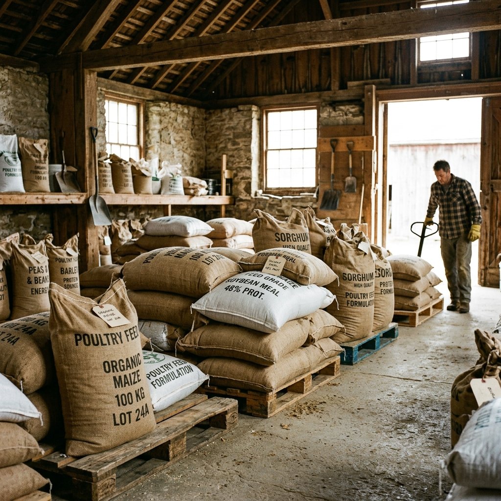 Sacks of grain and pulses used in feed formulation